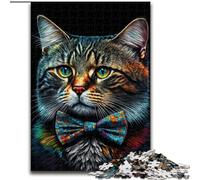 Puzzle da 1000 pezzi per adulti, gatto con fiocco, in legno, un regalo perfetto per il divertimento in famiglia, 50x75cm, per feste, compleanni e serate di giochi in famiglia