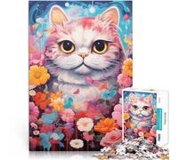 Puzzle da 1000 pezzi, per adulti, gatto con fiore, per attività familiare, sfida l'intelligenza cerebrale, giocattolo che crea dipendenza per bambini dai 14 anni in su, 26 x 38 cm