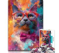Puzzle da 1000 pezzi per adulti Gatto con gli occhiali 1000 pezzi Puzzle per adulti regalo per tutta la famiglia per e 14 anni 50x75cm