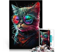 Puzzle da 1000 pezzi per adulti Gatto con gli occhiali Giocattolo educativo intellettuale decomprimente offerte come regali per tutta la famiglia 52x38cm