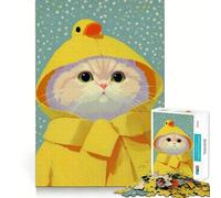 Puzzle da 1000 pezzi per adulti,gatto con impermeabile giallo e anatra,ritratto,taglio netto,gioco di concentrazione,regalo,gioco per il tempo libero,scena natalizia artistica (38x26cm)