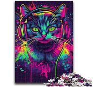 Puzzle da 1000 pezzi per adulti Gatto con le cuffie per età 14 anni e oltre Giochi per famiglie Gioco di Natale Regali per donne 26x38cm