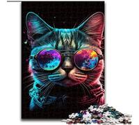 Puzzle da 1000 pezzi per adulti, gatto con occhiali colorati in legno, regalo perfetto per bambini dai 14 anni in su, 50x75cm, gioco rompicapo per adolescenti, regalo perfetto per le feste