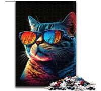 Puzzle da 1000 pezzi per adulti Gatto con occhiali in legno, regalo perfetto per genitori, amanti, amici - Età 14+ 50x75cm per gioco interattivo per famiglie