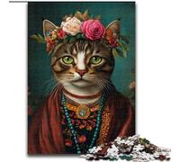 Puzzle da 1000 pezzi per adulti, gatto con stile Frida Kahlo, impegnativo gioco d'arte fai da te per appassionati, regalo perfetto per rilassarsi, 50x75cm
