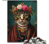 Puzzle da 1000 pezzi per adulti, gatto con stile Frida Kahlo Puzzle da 1000 pezzi per adulti, per compleanni, feste e occasioni speciali (dimensioni 26x38cm)