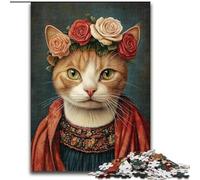 Puzzle da 1000 pezzi per adulti, Gatto con stile Frida Kahlo, Puzzle difficili per adulti, Gioco interattivo per famiglie, Decorazione fai da te per la casa, Regalo rompicapo impegnativo 26X38cm