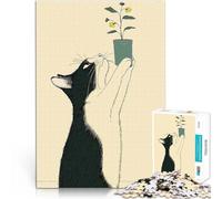 Puzzle da 1000 pezzi per adulti Gatto curioso e pianta Antistress Vacanza in patria Uccidere il tempo Adatto per la decorazione del desktop 52x38cm