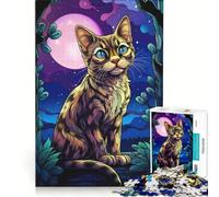 Puzzle da 1000 pezzi per adulti, Gatto del Bengala di notte, gioco rompicapo, difficile, per rafforzare l'amore tra le coppie 50x75cm