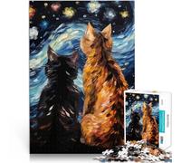 Puzzle da 1000 pezzi per adulti Gatto della notte stellata Gioco impegnativo e gioco in famiglia Adatto per la decorazione del desktop 38x26cm