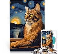Puzzle da 1000 pezzi per adulti Gatto della notte stellata Riduzione dello stress interessante Lista dei desideri con Babbo Natale 75x50cm