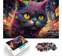 Puzzle da 1000 pezzi per adulti gatto e demone in piedi in una città illuminata, gioco di pensiero per la decorazione della casa per adolescenti dai 14 anni in su, 26 x 38 cm