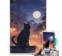 Puzzle da 1000 pezzi per adulti, gatto e luna, stile giapponese, gioco rompicapo, taglio di precisione, collezione d'artista, belle arti 50x75cm