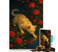 Puzzle da 1000 pezzi per adulti,gatto e rose in riva all'acqua,incastro perfetto,gioco di logica,regalo,gioco lento,decorazione natalizia da parete (38x26cm)