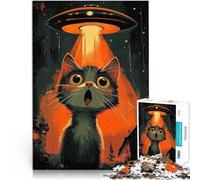 Puzzle da 1000 pezzi per adulti Gatto e UFO Aiuta il cervello ad allenare i giocattoli che creano dipendenza per coltivare la pazienza decorazione murale 50x70cm