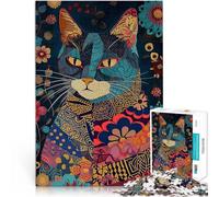 Puzzle da 1000 pezzi per adulti Gatto eclettico boho per il giocattolo di sfida del gioco educativo con poster abbinato e foglio di quiz 38x26cm