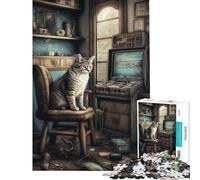 Puzzle da 1000 pezzi per adulti gatto gioco stanza vintage aiuta l'esercizio del cervello regalo per donne giocattolo educativo per 14+ gioco di puzzle offerto 50x75cm