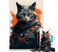 Puzzle da 1000 pezzi per adulti,gatto guerriero giapponese,ritaglio preciso,arte creativa,gioco per la mente,svago,divertente,regalo di compleanno (50x75cm)