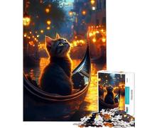 Puzzle da 1000 pezzi per adulti Gatto in gondola Venezia di notte Giocattolo educativo per l'apprendimento e il relax Sfida impegnativa Ottimo regalo (Dimensioni 38x26cm)