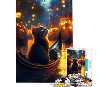 Puzzle da 1000 pezzi per adulti Gatto in gondola Venezia di notte Giochi educativi Ottimo regalo per le vacanze a casa Per passare il tempo (dimensioni 50x75cm)