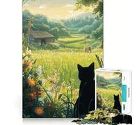 Puzzle da 1000 pezzi per adulti,gatto in un campo,ritaglio preciso,gioco creativo per la mente,svago,divertente,regalo di compleanno (38x26cm)