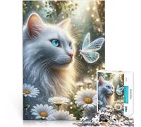 Puzzle da 1000 pezzi per adulti Gatto incantato + farfalla giocattoli educativi per l'apprendimento Gioco educativo per compleanno e Natale 52x38cm