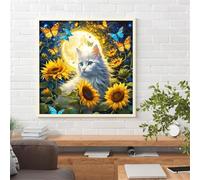 Puzzle da 1000 Pezzi per Adulti Gatto Luna Girasole 65x65cm, puzzle adulti 1000 pezzi, DIY puzzles Impossibili Qualità Superiore Multicolore, Puzzles Decorazione Perfetta