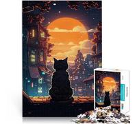 Puzzle da 1000 pezzi per adulti gatto luna notte animale Gioco intellettuale giocattolo con pezzi completamente interconnessi di forma casuale 70x100cm