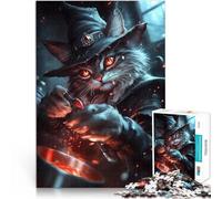 Puzzle da 1000 pezzi per adulti Gatto Mago del Fuoco Difficile da completare ma divertente e umoristico Regalo di compleanno, regali, arte murale 50x70cm