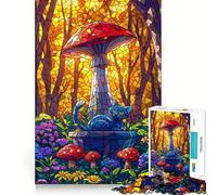 Puzzle da 1000 pezzi per adulti,gatto nella foresta di funghi,taglio preciso,divertente gioco di logica,svago,attività per compleanno (38x26cm)