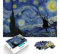Puzzle da 1000 pezzi per adulti Gatto nella notte stellata Giocattoli per l'intrattenimento in famiglia con poster abbinato e foglio di quiz 38x26cm