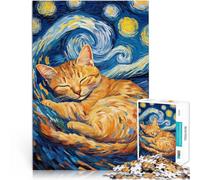 Puzzle da 1000 pezzi per adulti Gatto nella notte stellata Giochi educativi Decorazione della casa Regalo di compleanno, regali, arte murale 38x26cm