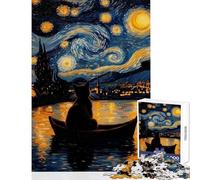 Puzzle da 1000 pezzi per adulti Gatto nella notte stellata gioco pratico antistress decorazione per la casa giocattolo per migliorare l'amore tra le coppie (50x75cm)