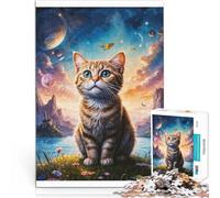 Puzzle da 1000 pezzi per adulti Gatto nella terra della fantasia Fatto di legno，per 14+ Assemblaggio del modello È ideale come regalo per tutta la famiglia。misurare：50x75cm/19.68x29.52pollice
