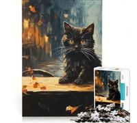 Puzzle da 1000 pezzi per adulti: Gatto nero al bar di notte, gioco rompicapo, divertente antistress, per rafforzare l'amore tra le coppie 50x75cm
