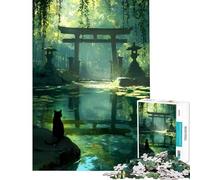 Puzzle da 1000 pezzi per adulti Gatto nero al laghetto del tempio nella foresta Giochi rilassanti per un'esperienza educativa e stimolante Giocattolo per giochi di ruolo regali di analisi e logica