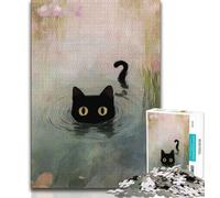 Puzzle da 1000 pezzi per adulti "Gatto nero allo stagno", 1000 pezzi per adulti, gioco stimolante, ideale come regalo per tutta la famiglia (50x75cm)
