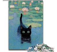 Puzzle da 1000 pezzi per adulti Gatto nero allo stagno, giocattoli educativi ideali come regalo per tutta la famiglia dai 14 anni in su (dimensioni 50x75cm)