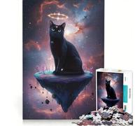 Puzzle da 1000 pezzi per adulti: Gatto nero celeste su isola galleggiante, gioco impossibile, interazione genitore-figlio, ideale per compleanno e Natale 50x75cm
