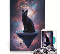 Puzzle da 1000 pezzi per adulti: Gatto nero celeste su isola galleggiante, gioco rompicapo, impegnativo da completare, rafforza l'amore tra le coppie 38x52cm