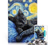 Puzzle da 1000 pezzi per adulti Gatto nero che dorme la notte Sfida di gioco educativo giocattolo Gioco educativo per compleanno e Natale 38x26cm