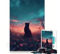 Puzzle da 1000 pezzi per adulti gatto nero che guarda il cielo stellato Pezzi ben definiti Gioco di abilità mentale Divertimento e relax Scena natalizia Illustrazione (38x52cm)