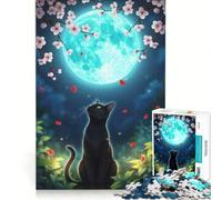Puzzle da 1000 pezzi per adulti: Gatto nero che guarda la luna, gioco per famiglie, difficile e stimolante, regalo di compleanno e originale 50x75cm