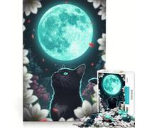Puzzle da 1000 pezzi per adulti, gatto nero che guarda la luna, gioco rompicapo, assemblaggio di figure, per rafforzare l'amore tra le coppie 38x26cm