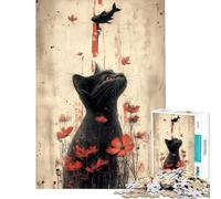Puzzle da 1000 pezzi per adulti Gatto nero che guarda un pesce Sfida educativa artistica un'opera d'arte antistress per ragazzi dai 14 anni in su (38x52cm)