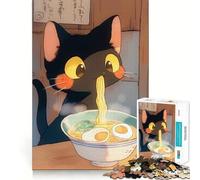 Puzzle da 1000 pezzi per adulti: gatto nero che mangia ramen Cibo giapponese,bordo liscio,gioco di concentrazione,costruzione,gioco tranquillo,scena natalizia (38x52cm)