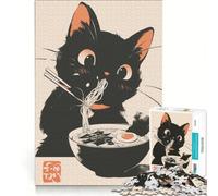 Puzzle da 1000 pezzi per adulti: gatto nero che mangia ramen, gioco rompicapo, difficile, per rafforzare l'amore tra le coppie 38x26cm