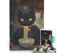 Puzzle da 1000 pezzi per adulti: gatto nero che mangia ramen, gioco rompicapo, difficile, per rafforzare l'amore tra le coppie 38x26cm