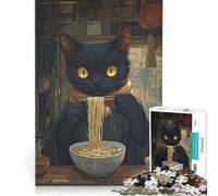 Puzzle da 1000 pezzi per adulti: gatto nero che mangia ramen, gioco rompicapo, difficile, per rafforzare l'amore tra le coppie 38x52cm
