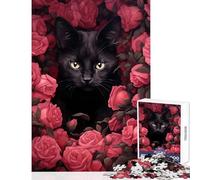 Puzzle da 1000 pezzi per adulti Gatto nero che nasconde rose Decorazione per la casa Giocattoli Regali per donne Uomini Gioco impossibile con pezzi completamente interconnessi di forma casuale 50x75cm